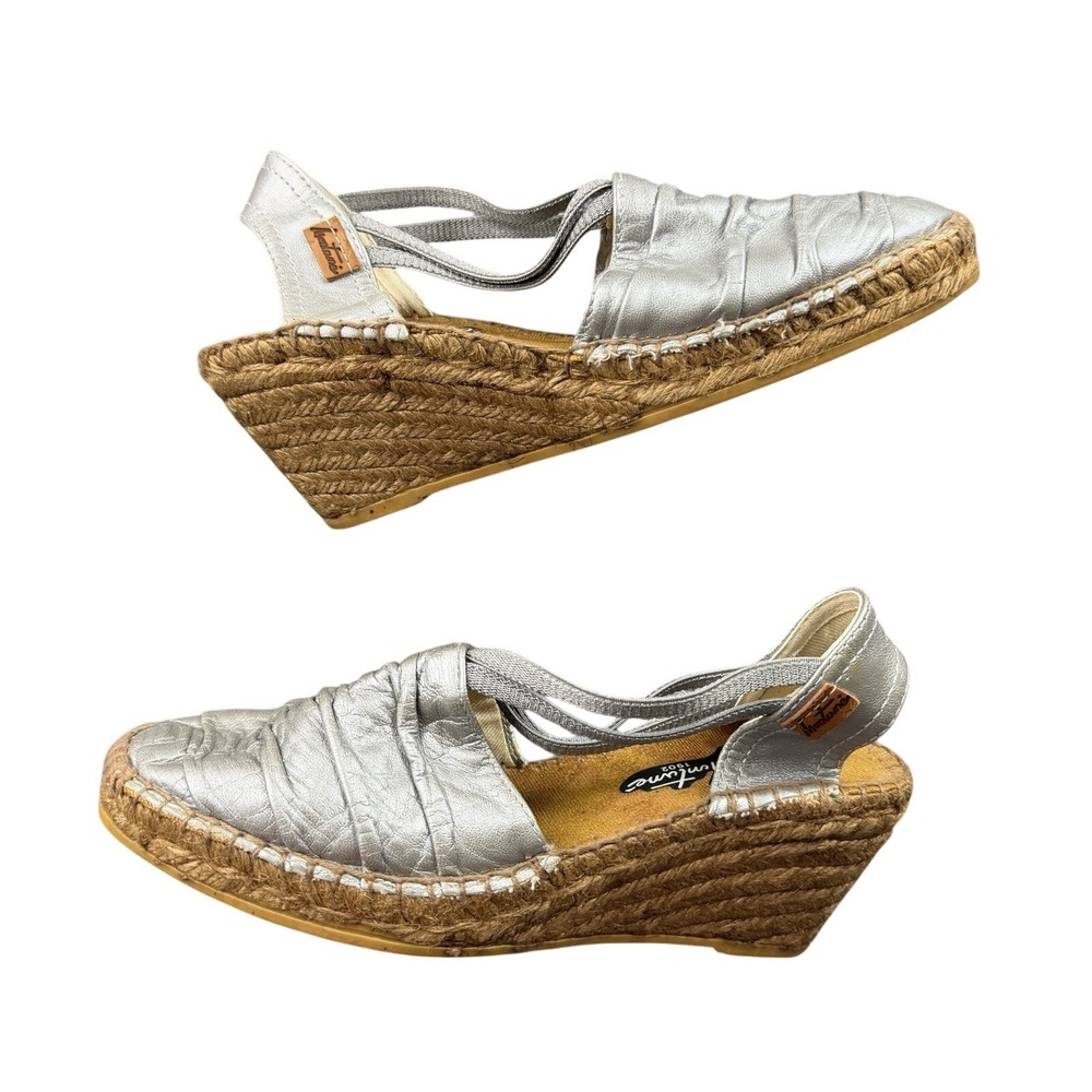 Montané‎ Boho Espadrille Wedge Sandals Silver Leather Comfort EU 39 US 8
